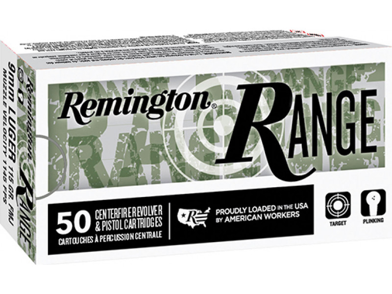 Remington 28564 T9MM3 9mm Luger/ Parabellum 115 FMJ Range Ammo - Brass